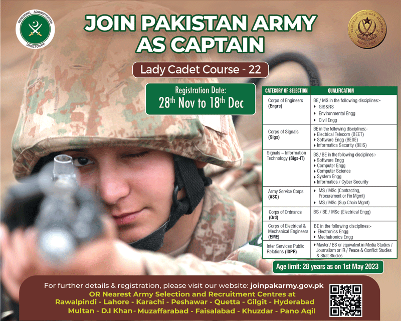 Pak Army Lady Cadet Courses LCC Jobs 2022 Test Apply Online Eligibility Criteria