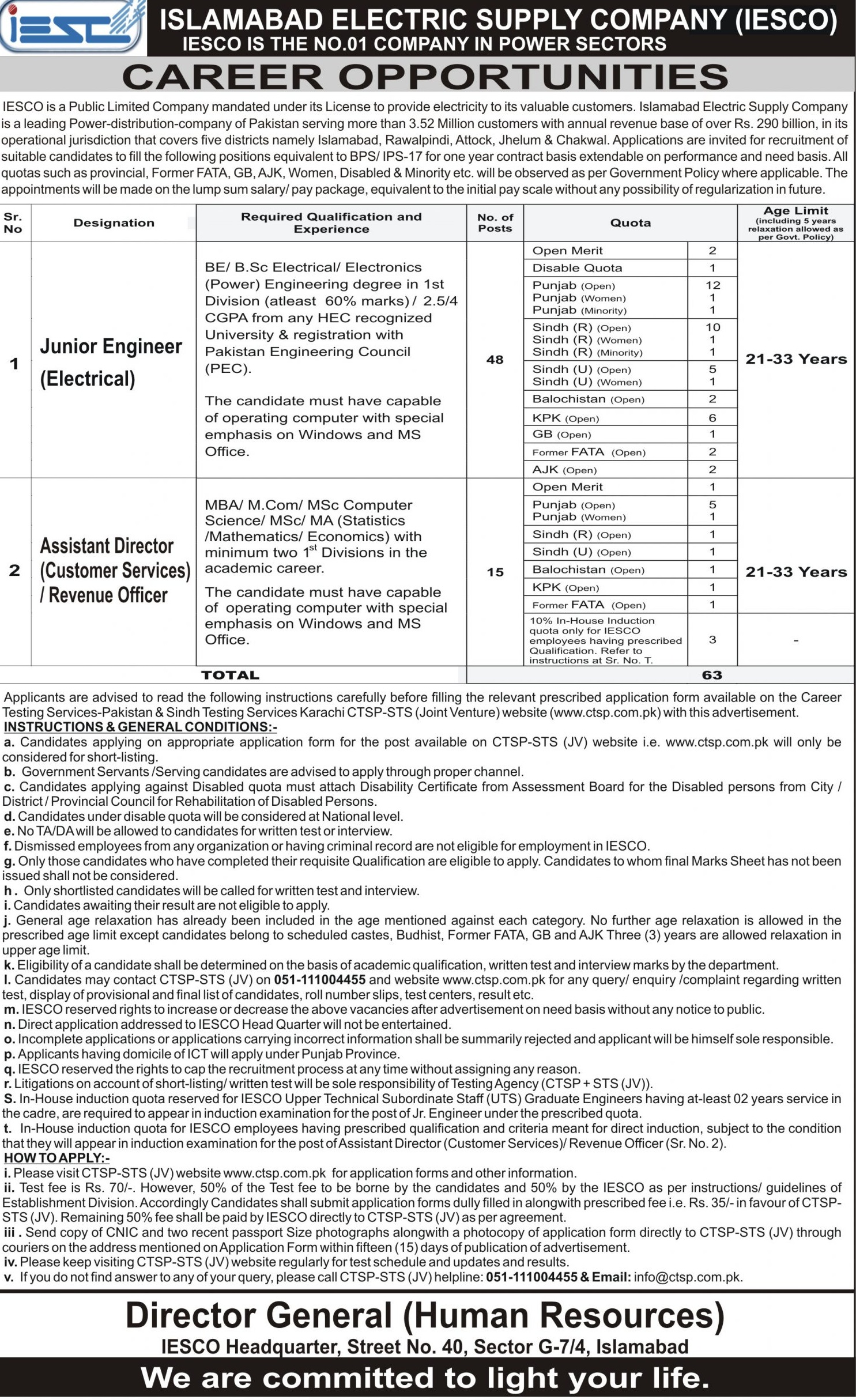 CTSP Islamabad Electric Supply Company IESCO Jobs P II 2024 Test Result Announcement