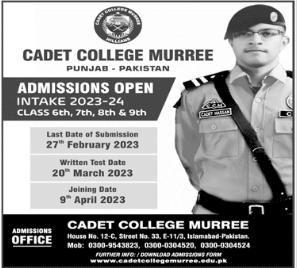 Cadet College Murree Admission 2024 Application Form Test Schedule Eligibility Criteria