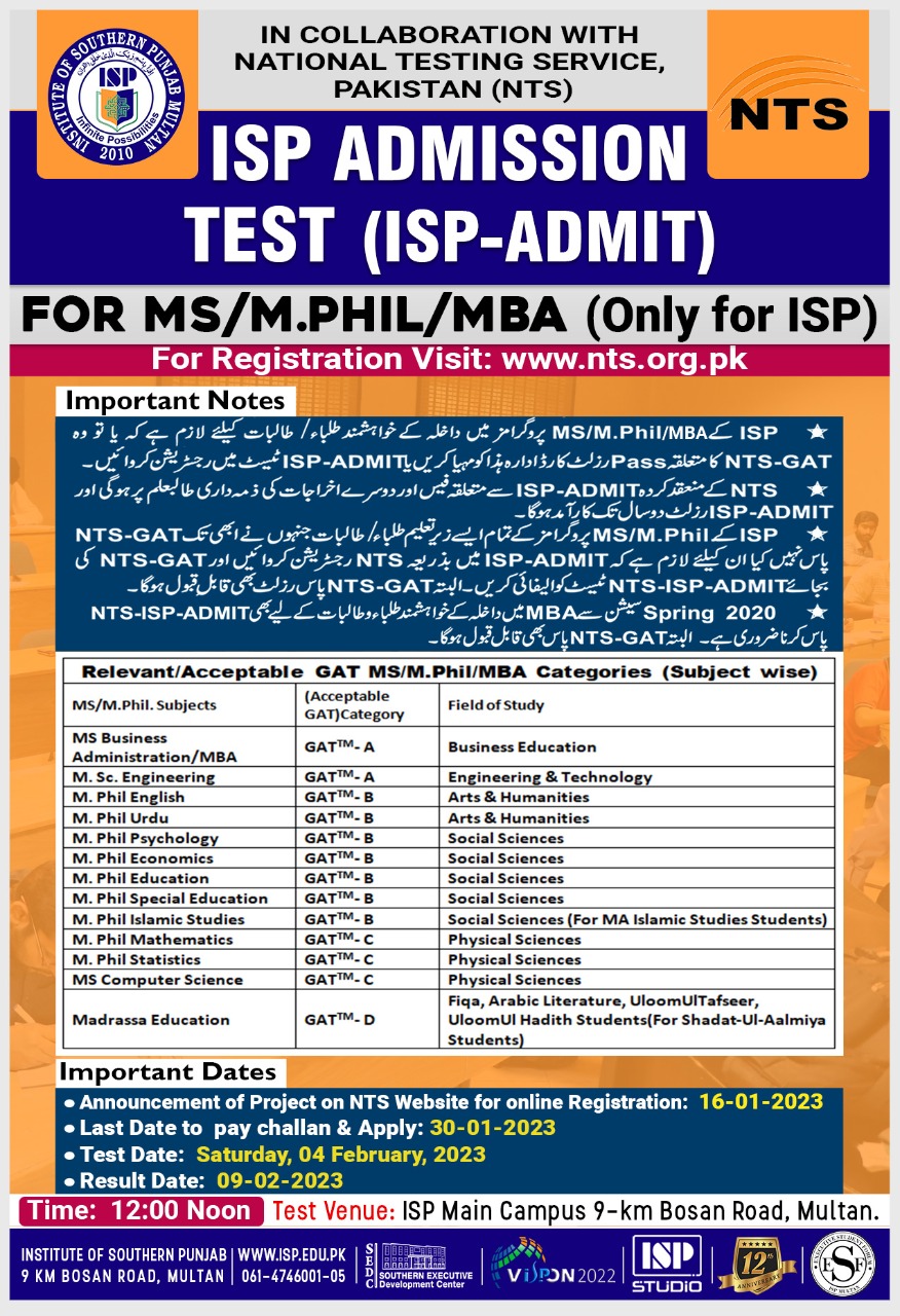 ISP GAT SPECIAL TEST III 2024 NTS Test Result Answer Key