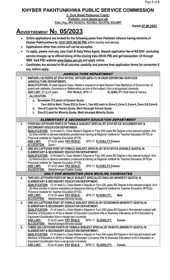 KPPSC Population Welfare Department Jobs 2024 Online Apply 01