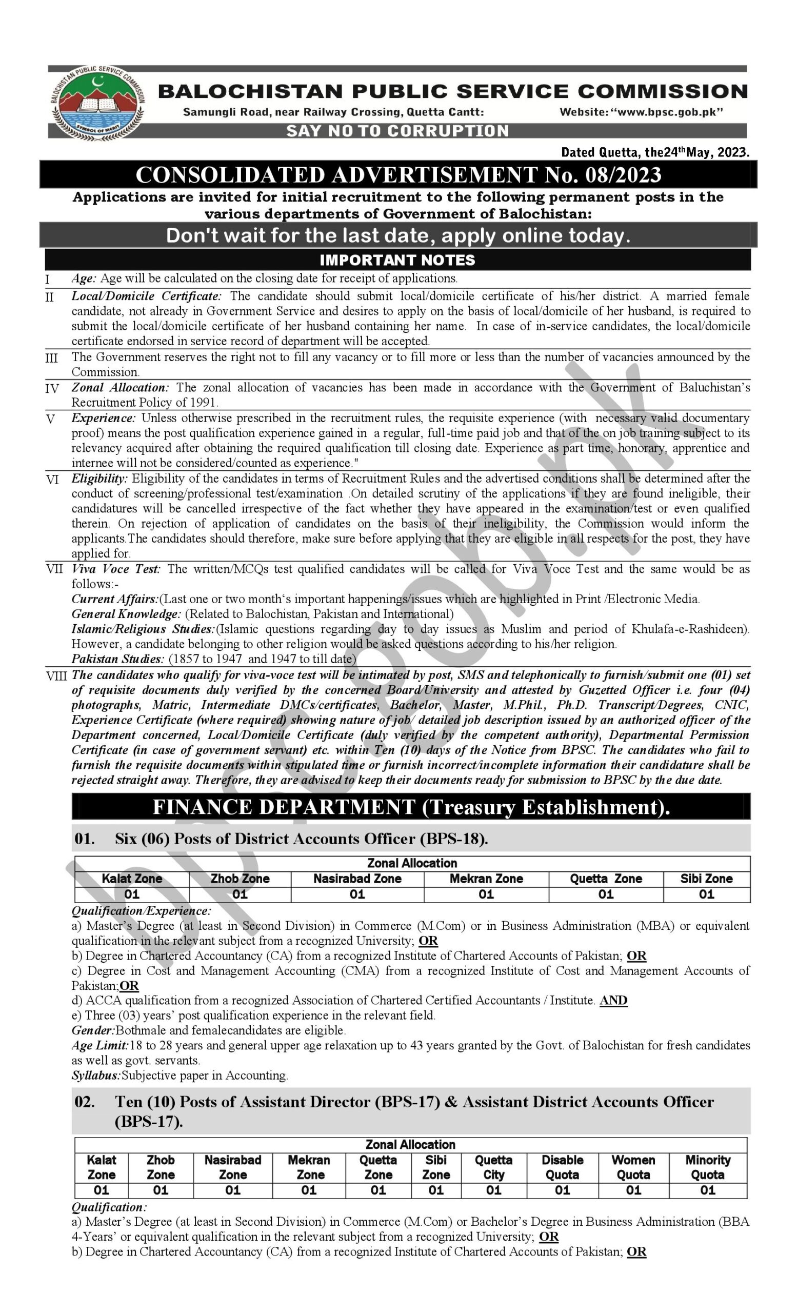 BPSC EXCISE TAXATION And ANTI NARCOTICS DEPARTMENT Jobs 2024 Apply Online_00001