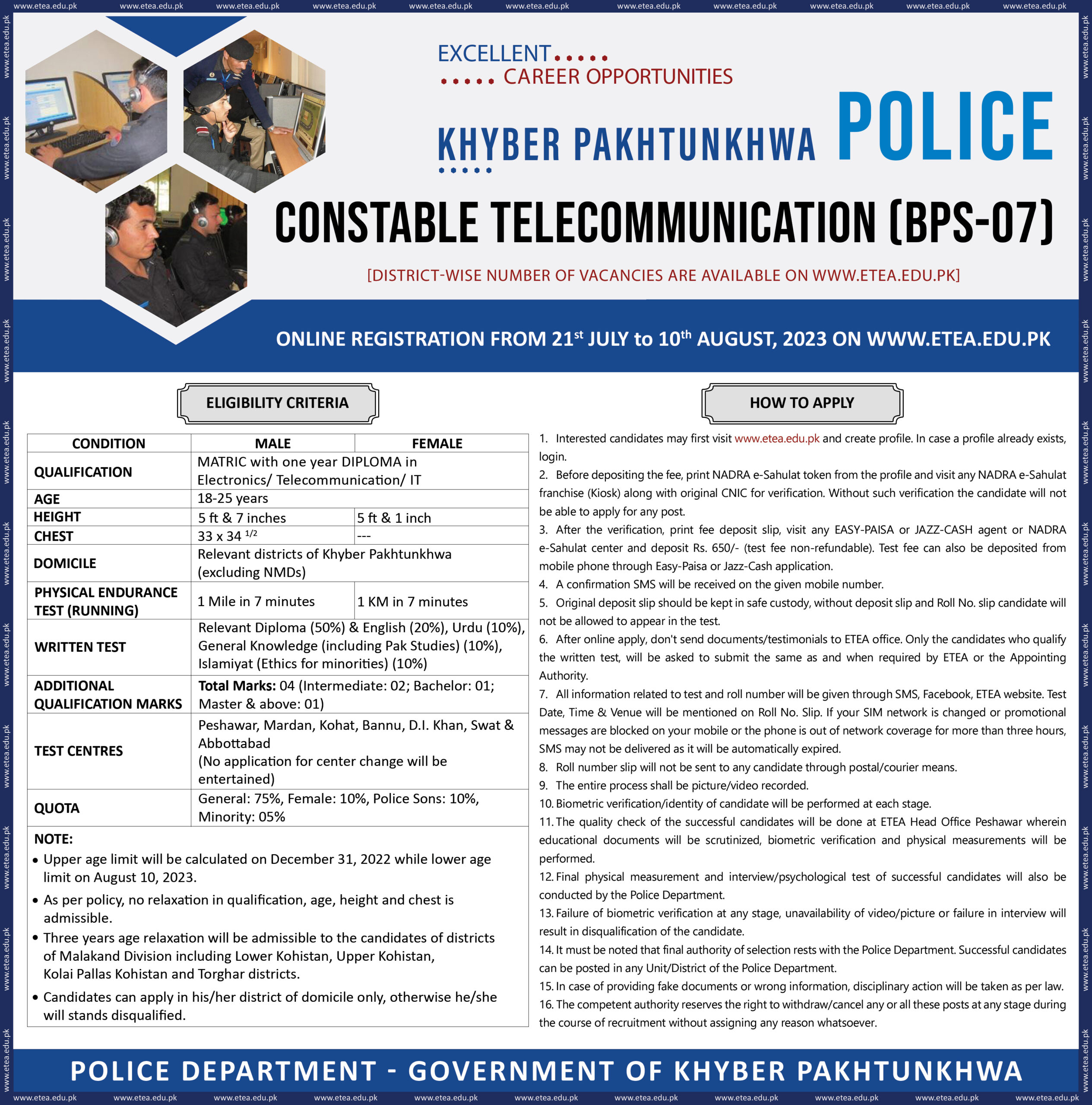ETEA Police Telecommunication Department KPK Jobs 2024 Online Apply